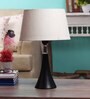 White Fabric Shade Table Lamp with Black Base