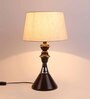 White Fabric Shade Table Lamp with Black Base