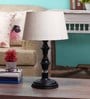 White Fabric Shade Table Lamp with Black Base