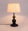 White Fabric Shade Table Lamp with Black Base