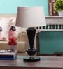 White Fabric Shade Table Lamp with Black Base
