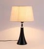 White Fabric Shade Table Lamp with Black Base