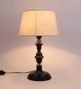 White Fabric Shade Table Lamp with Black Base