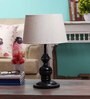 White Fabric Shade Table Lamp with Black Base
