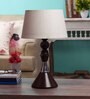 White Fabric Shade Table Lamp with Black Base