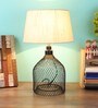 White Fabric Shade Table Lamp with Black Base