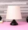 White Fabric Shade Table Lamp With Black Base