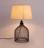 White Fabric Shade Table Lamp with Black Base