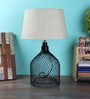 White Fabric Shade Table Lamp with Black Base