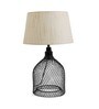 White Fabric Shade Table Lamp with Black Base