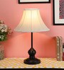 White Fabric Shade Table Lamp With Black Base