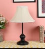 White Fabric Shade Table Lamp With Black Base