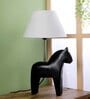 White Fabric Shade Table Lamp With Black Base
