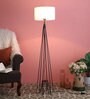 White Fabric Shade Floor Lamp with Black Metal Base