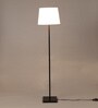 White Fabric Shade Floor Lamp with Black Metal Base