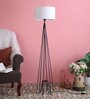 White Fabric Shade Floor Lamp with Black Metal Base
