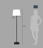 White Fabric Shade Floor Lamp with Black Metal Base