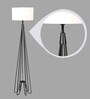 White Fabric Shade Floor Lamp with Black Metal Base