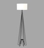 White Fabric Shade Floor Lamp with Black Metal Base