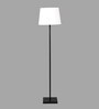 White Fabric Shade Floor Lamp with Black Metal Base