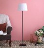 White Fabric Shade Floor Lamp with Black Metal Base