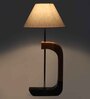 White Fabric Shade Table Lamp With Brown & Black Base