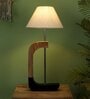 White Fabric Shade Table Lamp With Brown & Black Base