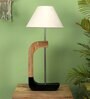 White Fabric Shade Table Lamp With Brown & Black Base