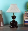 White Fabric Shade Table Lamp With Brown Base