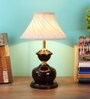 White Fabric Shade Table Lamp With Brown Base
