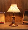 Maloto White Fabric Shade Night Lamp With Mango wood Base