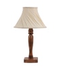 Comyo White Fabric Shade Night Lamp With Mango wood Base