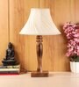 Comyo White Fabric Shade Night Lamp With Mango wood Base