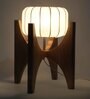 White Fabric Shade Table Lamp With Brown Base