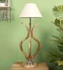 White Fabric Shade Table Lamp With Brown Base