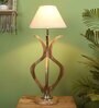 White Fabric Shade Table Lamp With Brown Base