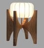 White Fabric Shade Table Lamp With Brown Base