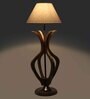 White Fabric Shade Table Lamp With Brown Base