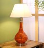 White Fabric Shade Table Lamp With Orange Base
