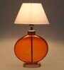 White Fabric Shade Table Lamp With Orange Base