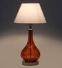 White Fabric Shade Table Lamp With Orange Base
