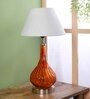 White Fabric Shade Table Lamp With Orange Base