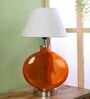 White Fabric Shade Table Lamp With Orange Base