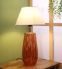 White Fabric Shade Table Lamp With Orange Base