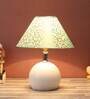 White Fabric Shade Table Lamp With White Base