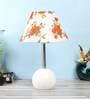 White Fabric Shade Table Lamp With White Base