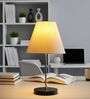 White Fabric Shade with Modern Silver & Black Table Lamp for Bedroom & Living Room