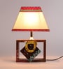 White Fabric Shade Table Lamp with Brown Base