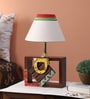 White Fabric Shade Table Lamp with Brown Base