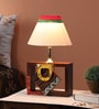 White Fabric Shade Table Lamp with Brown Base